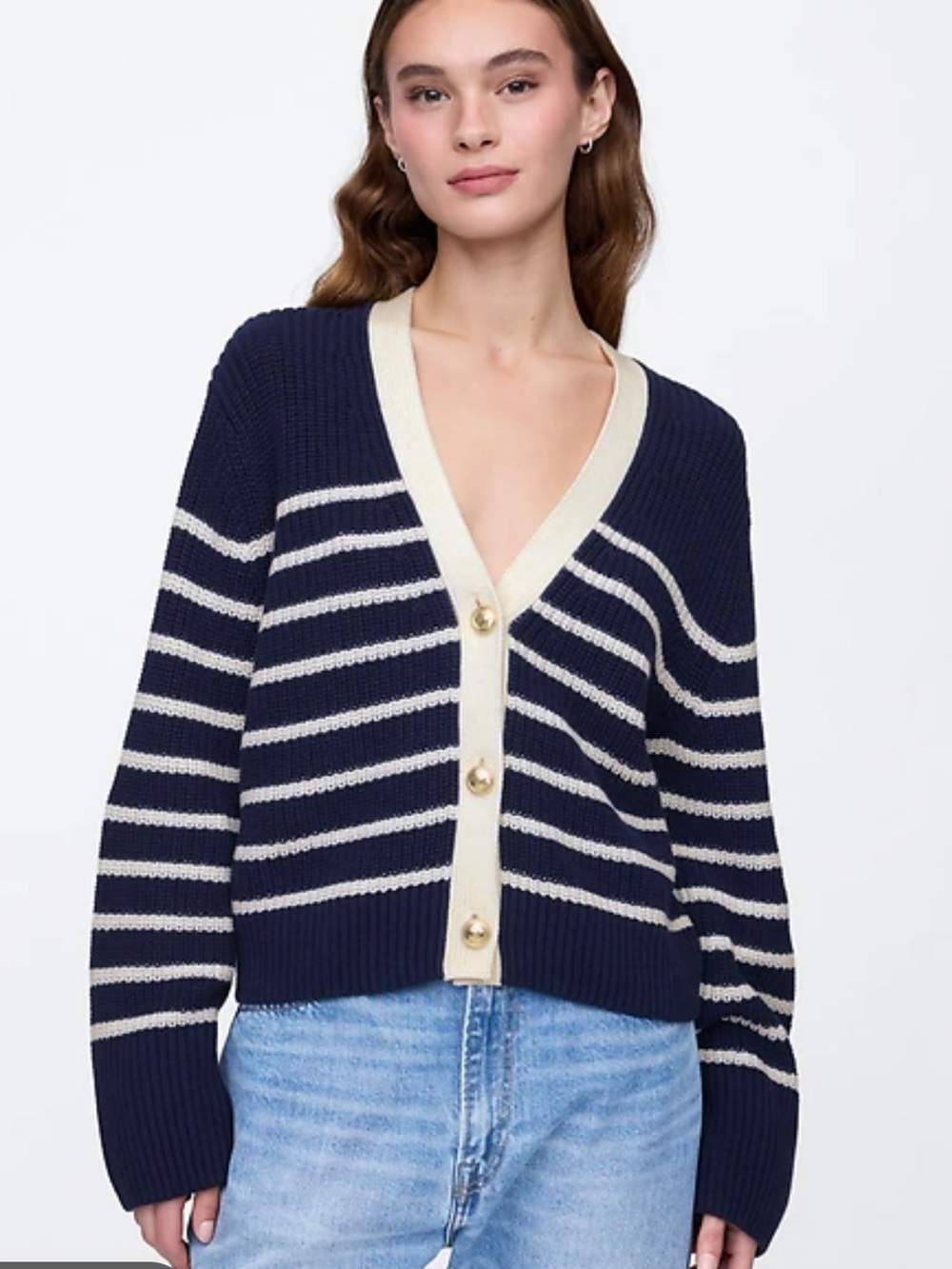 GAP - Relaxed Stripe V-Neck Cardigan